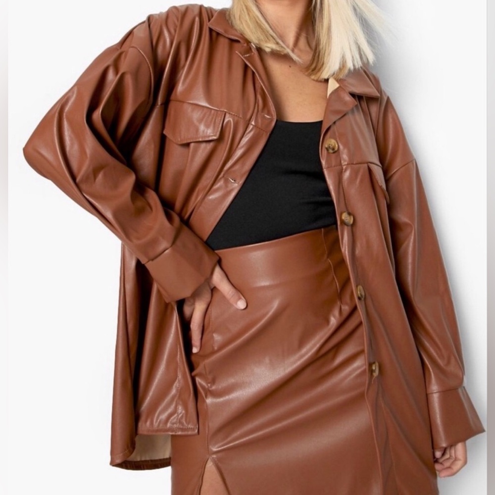 Faux Leather Jacket with side pockets - NWOT - Size L
